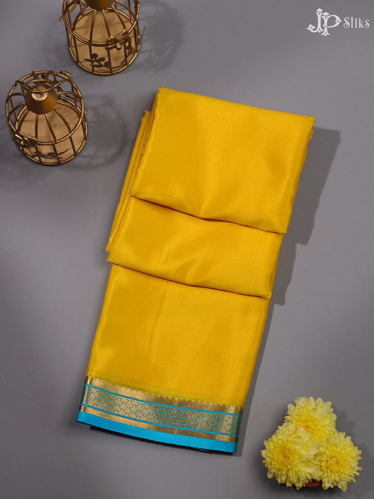 Lemon Yellow and Sky Blue Mysore Silk Saree E315 – JP Silks