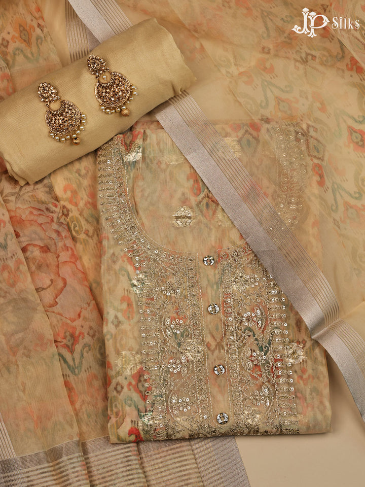 Gold Organza Unstiched Chudidhar Material - E1917 - View 1