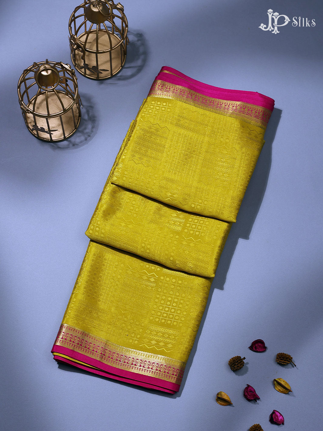 Mustard Yellow and Rani Pink Mysore Silk Saree - D4803