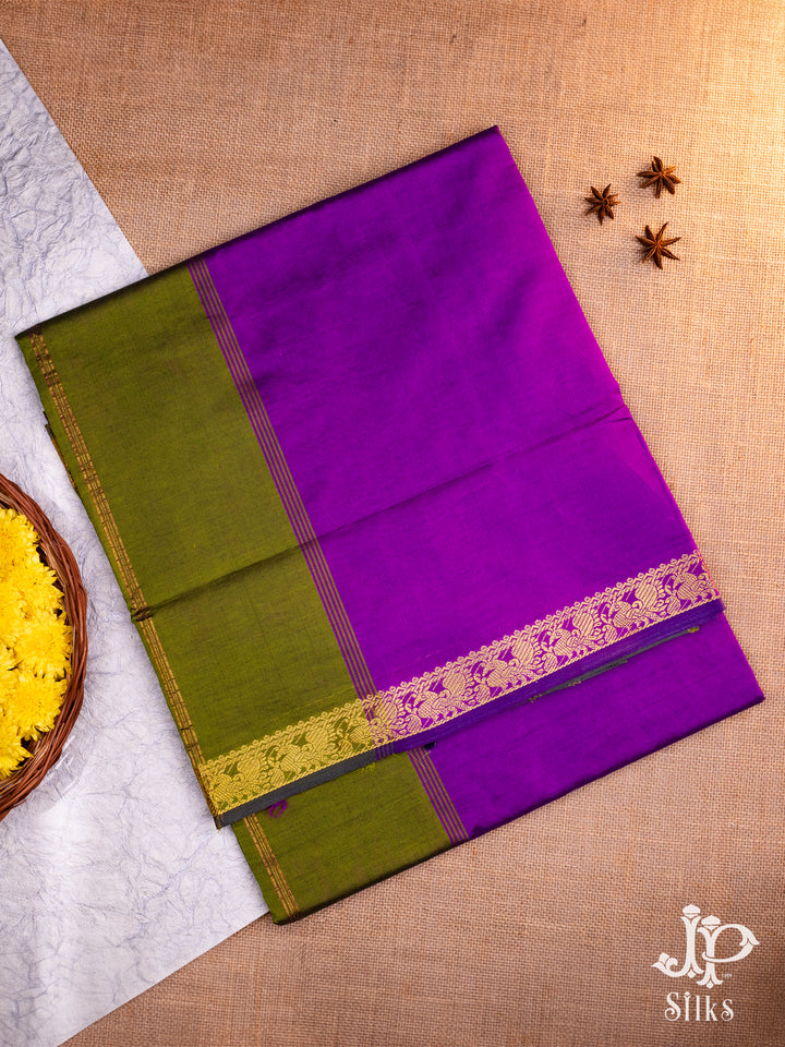 Purple and Olive Green Poly Cotton Saree - D8273