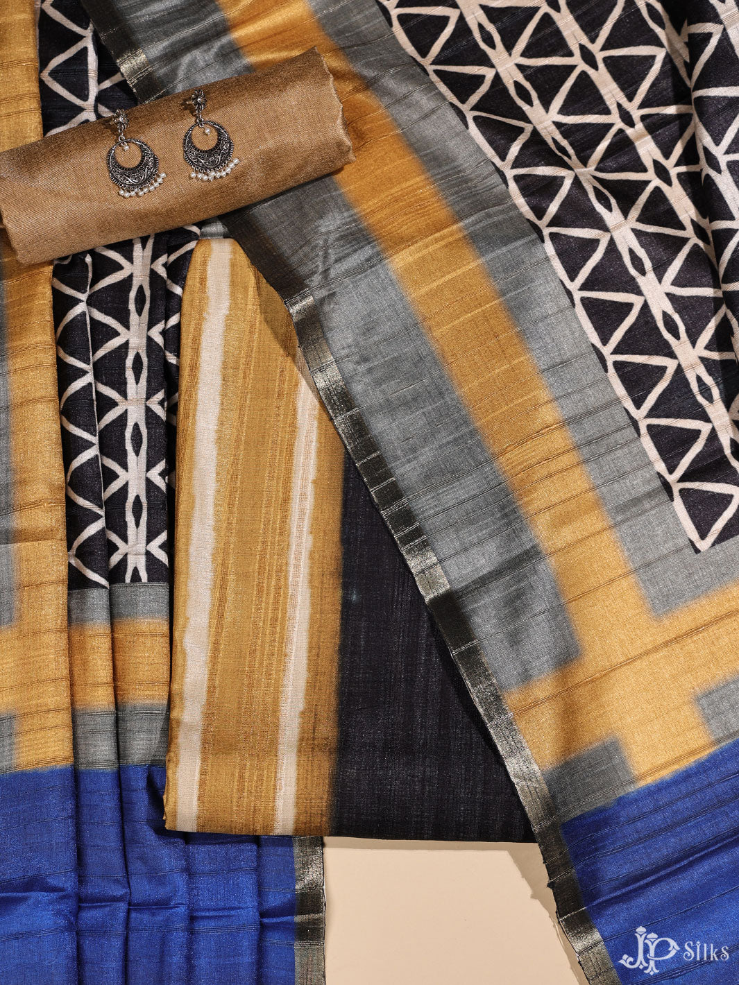 Grey and Gold Tussar Unstiched Chudidhar Material - E1014 - View 1