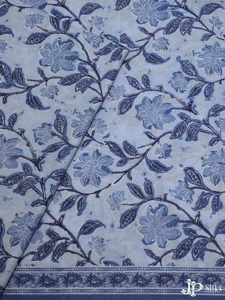 Sky Blue Floral Design Cotton Fabric - D1778 - View 2