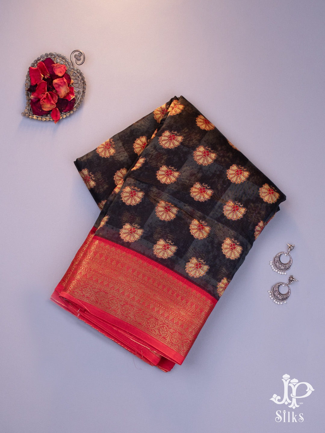 Black and Red Chanderi Fancy Saree - E1582