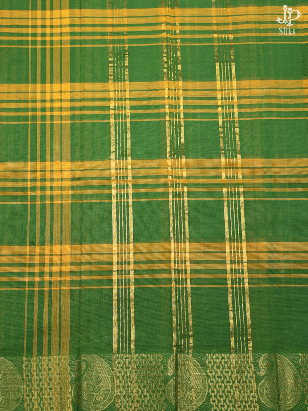 Green and Yellow Cotton Saree - D2542 - View 2