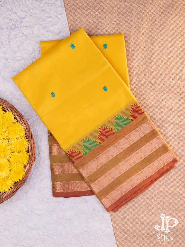 Yellow, Green and Red Cotton Saree - D9674