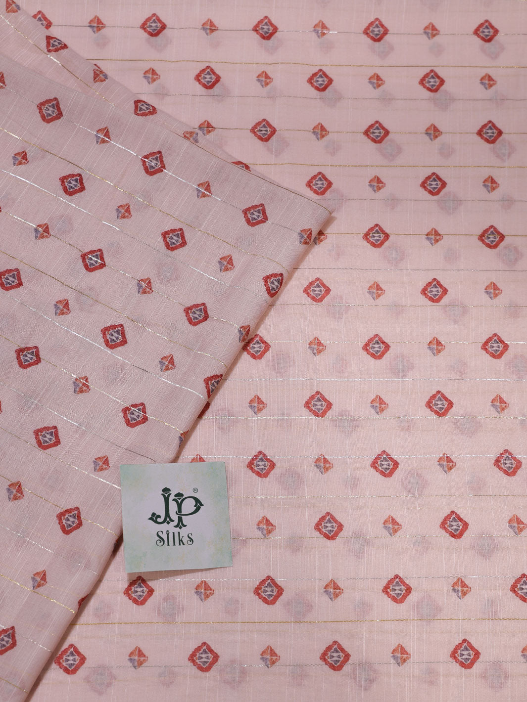 Light Pink Digital Printed Munga Cotton Fabric - E3334 - View 2