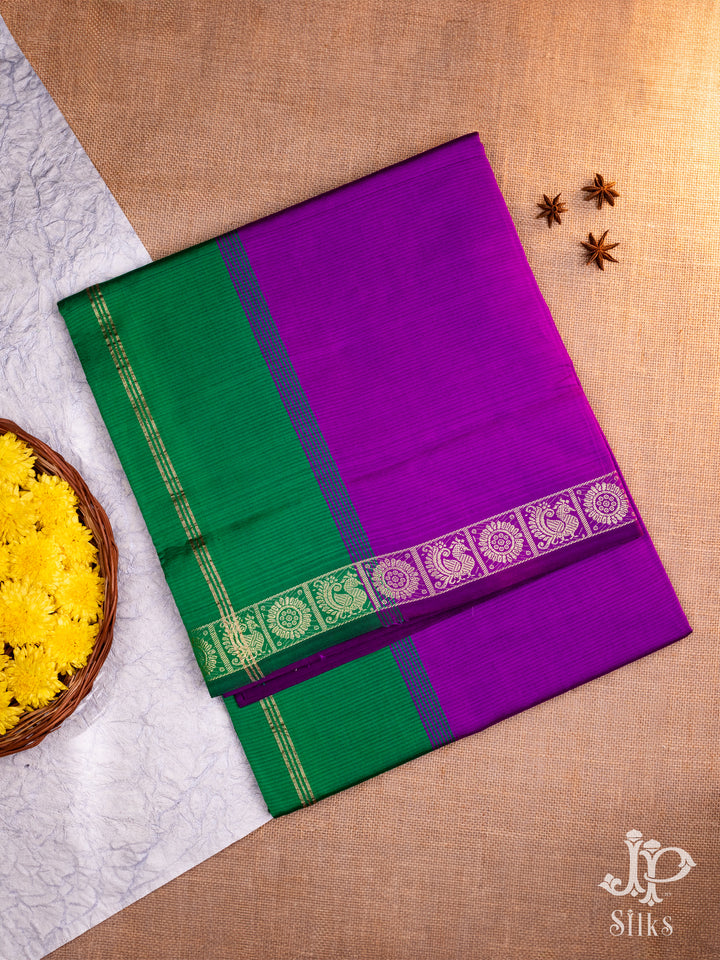 Leaf Green and Purple Poly Cotton Saree - D1124
