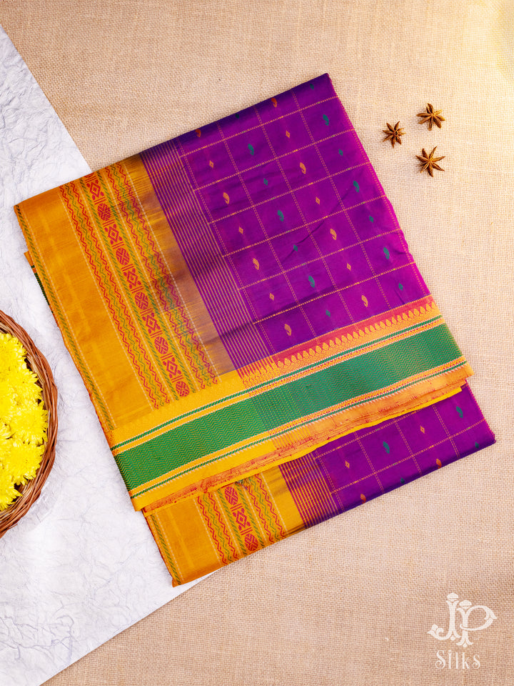 Purple and Mustard Yellow Poly Cotton Saree - D1155