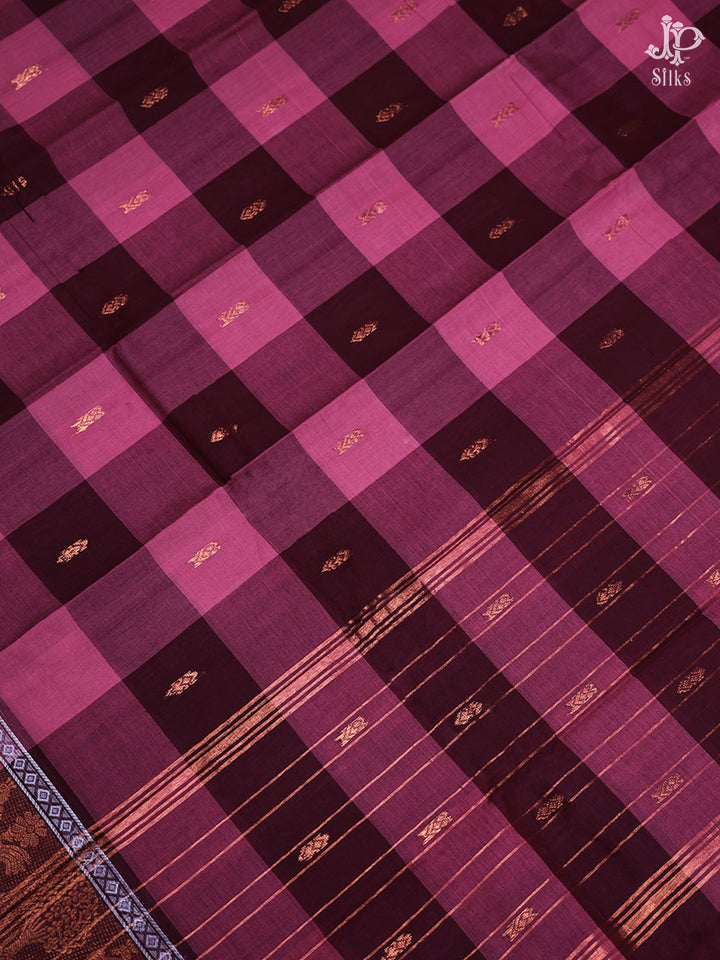 Pink and Maroon Cotton Saree - D2550 - VIew 2