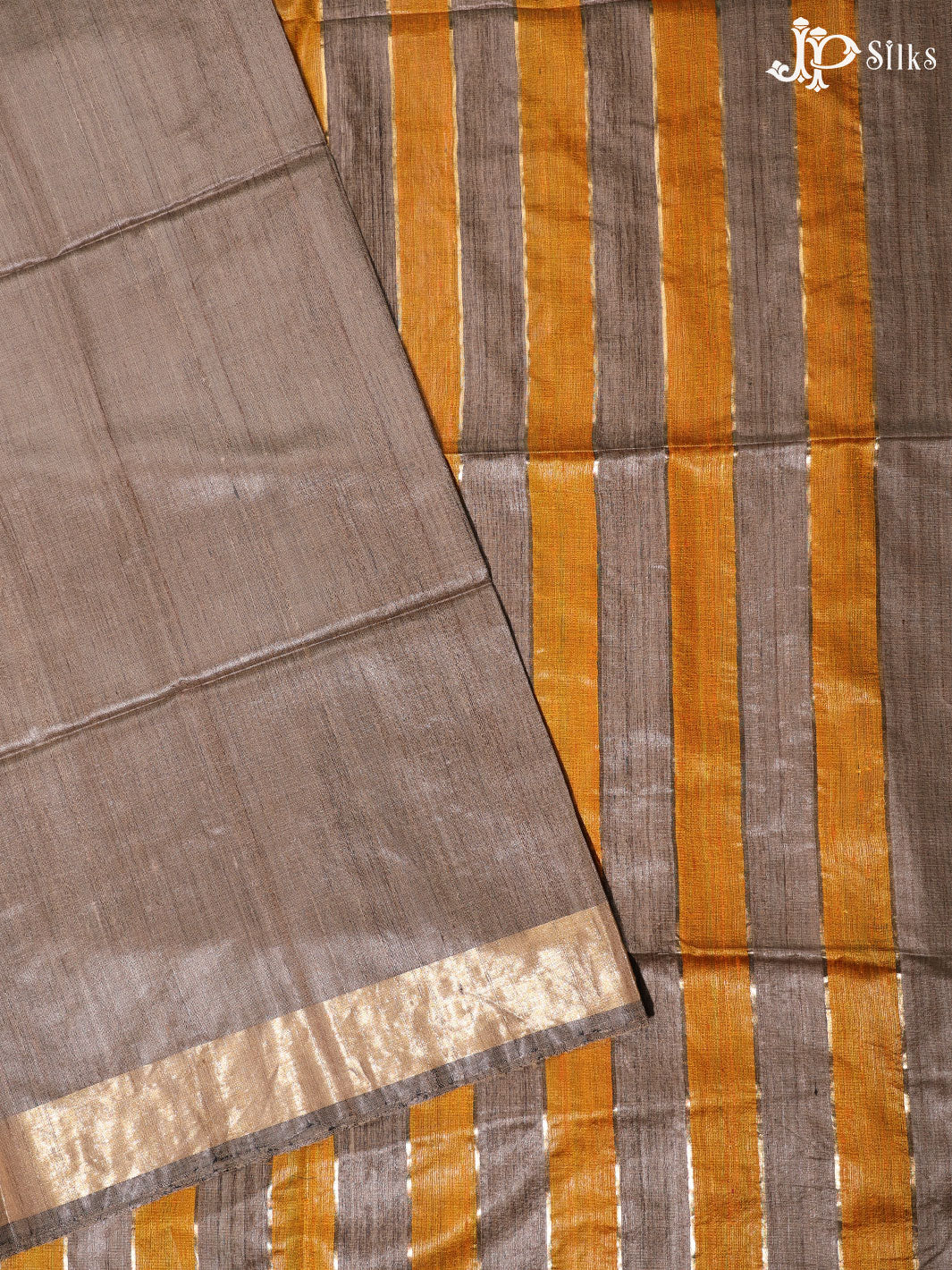Beige and Yellow Tussar Silk Saree - E41 - View 1