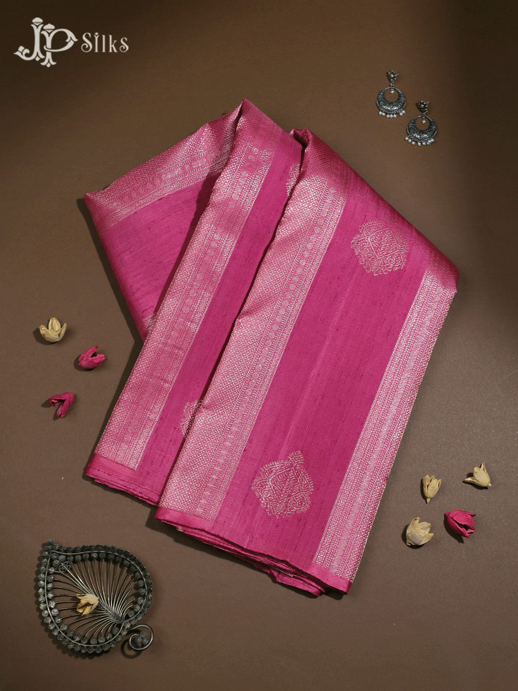 Pink Silver Zari Kanchipuram Silk Saree - E5214