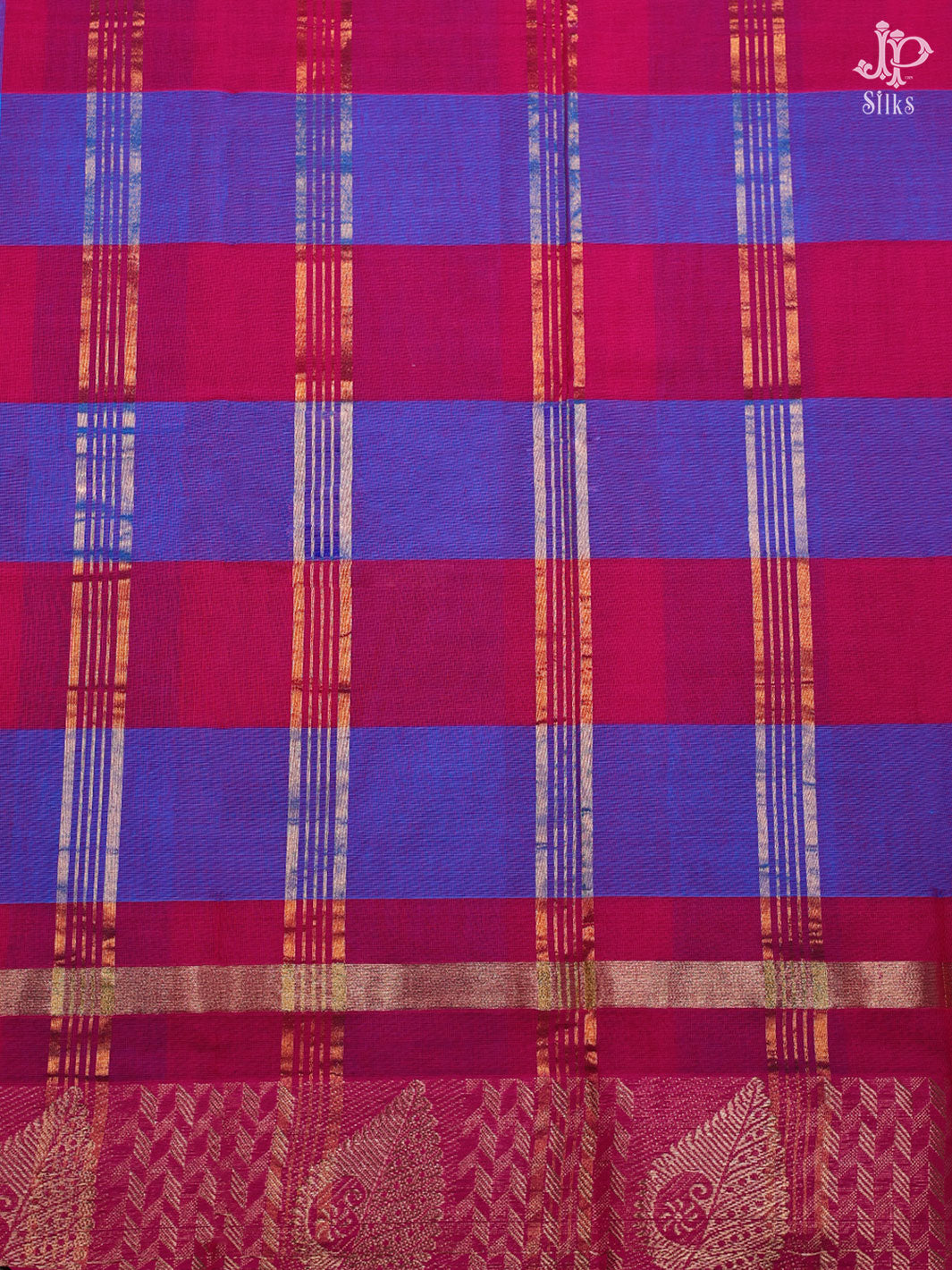 Blue and Red Cotton Saree - D2541 - View 3