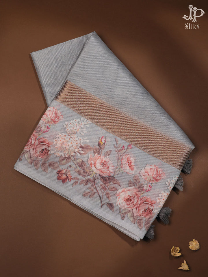 Grey Tussar Kota Silk Fancy Saree - E860