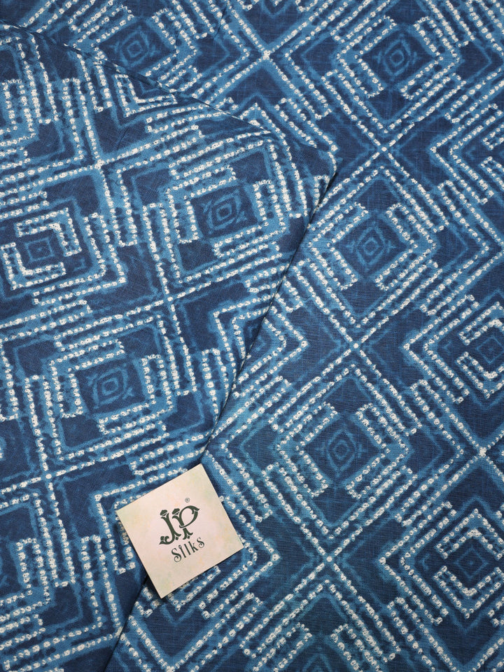 Indigo Blue Digital Printed Cotton Fabric - D1771 - View 2