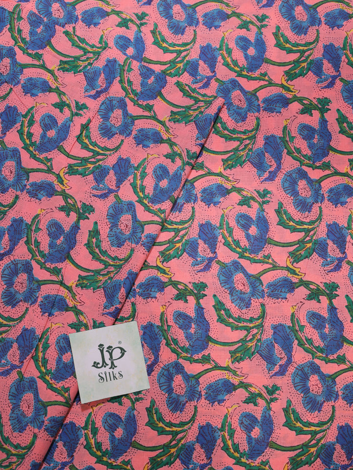 Rose Pink and Blue Cotton Fabric - A7915 - View 2