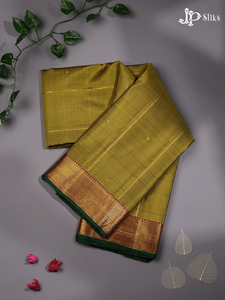 Mehandi Green and Maroon Kanchipuram Silk Saree - E1633