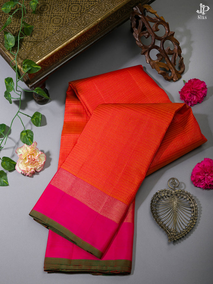 Orange and Pink Kanchipuram Silk Saree - D8173 - View 1
