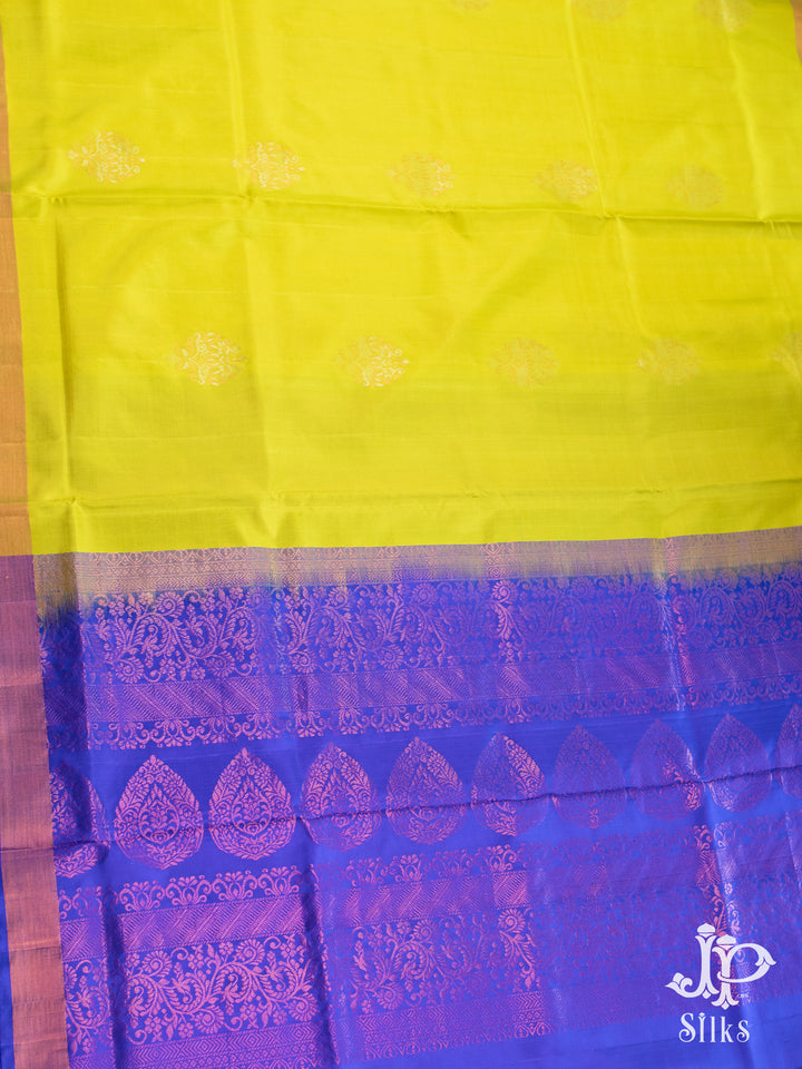 Lime Green and Ink Blue Soft SIlk Saree - D5974 - VIew 4