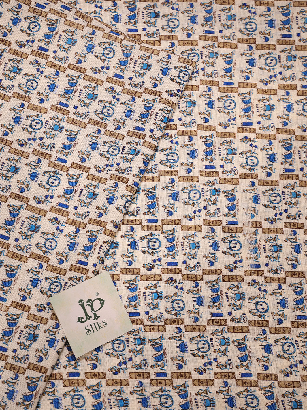 Off-White and Blue Cotton Fabric - A6551 - View 2