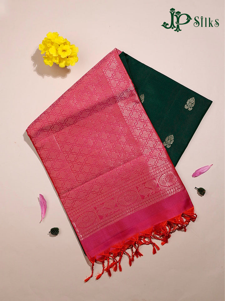 Bottle Green & Reddish Pink Soft Silk Saree - F2912