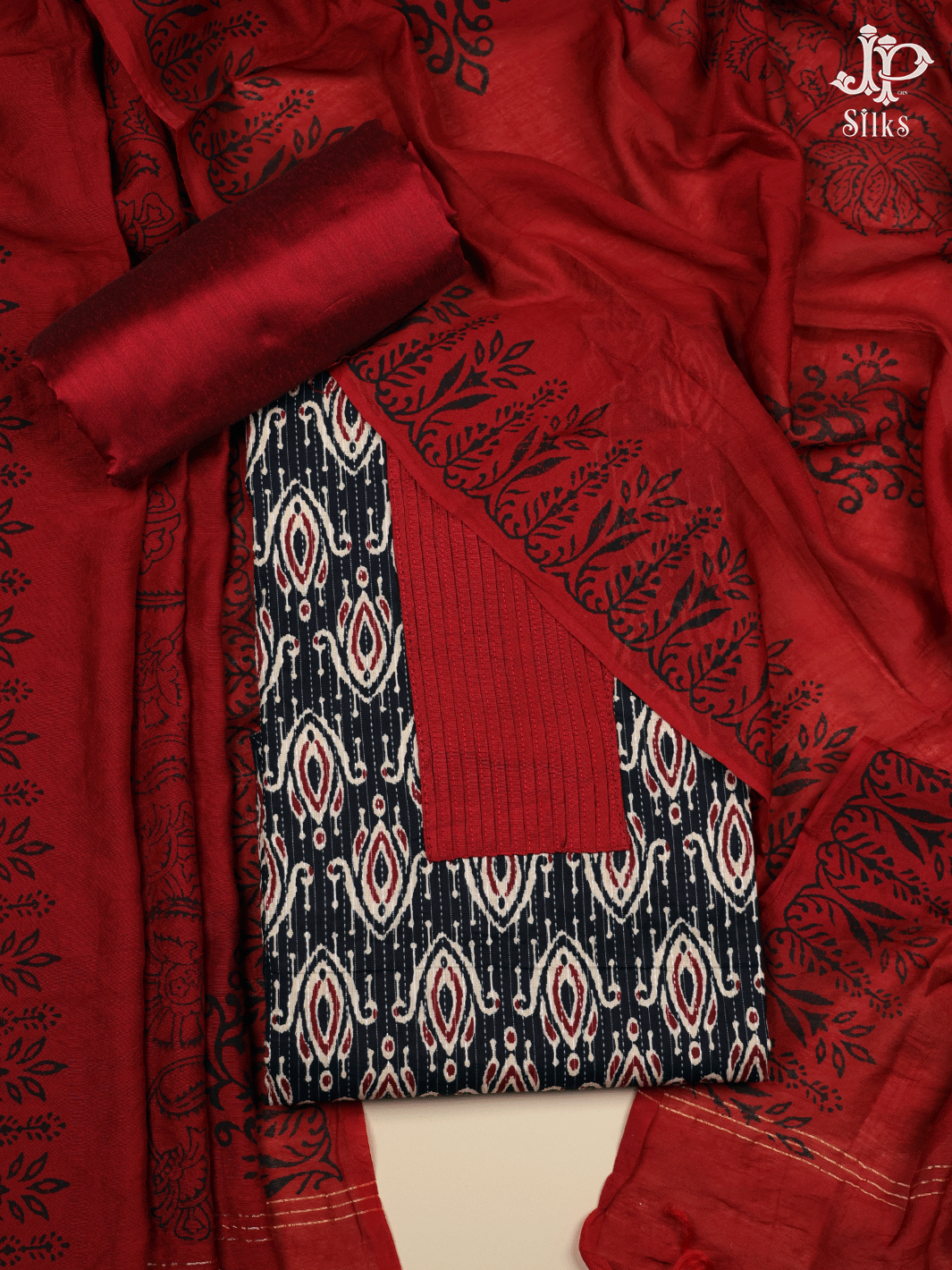Red and Black Cotton Chudidhar Material - E6127 