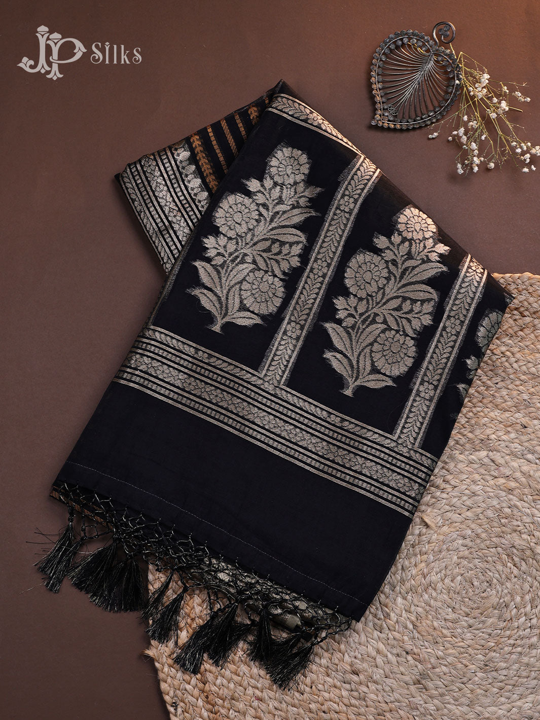 Black and Silver Banarasi Cotton Fancy Saree - E963