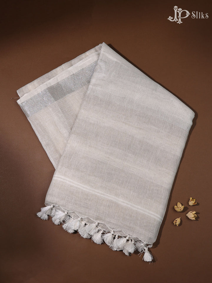 White and Grey Linen Fancy Saree - E4558