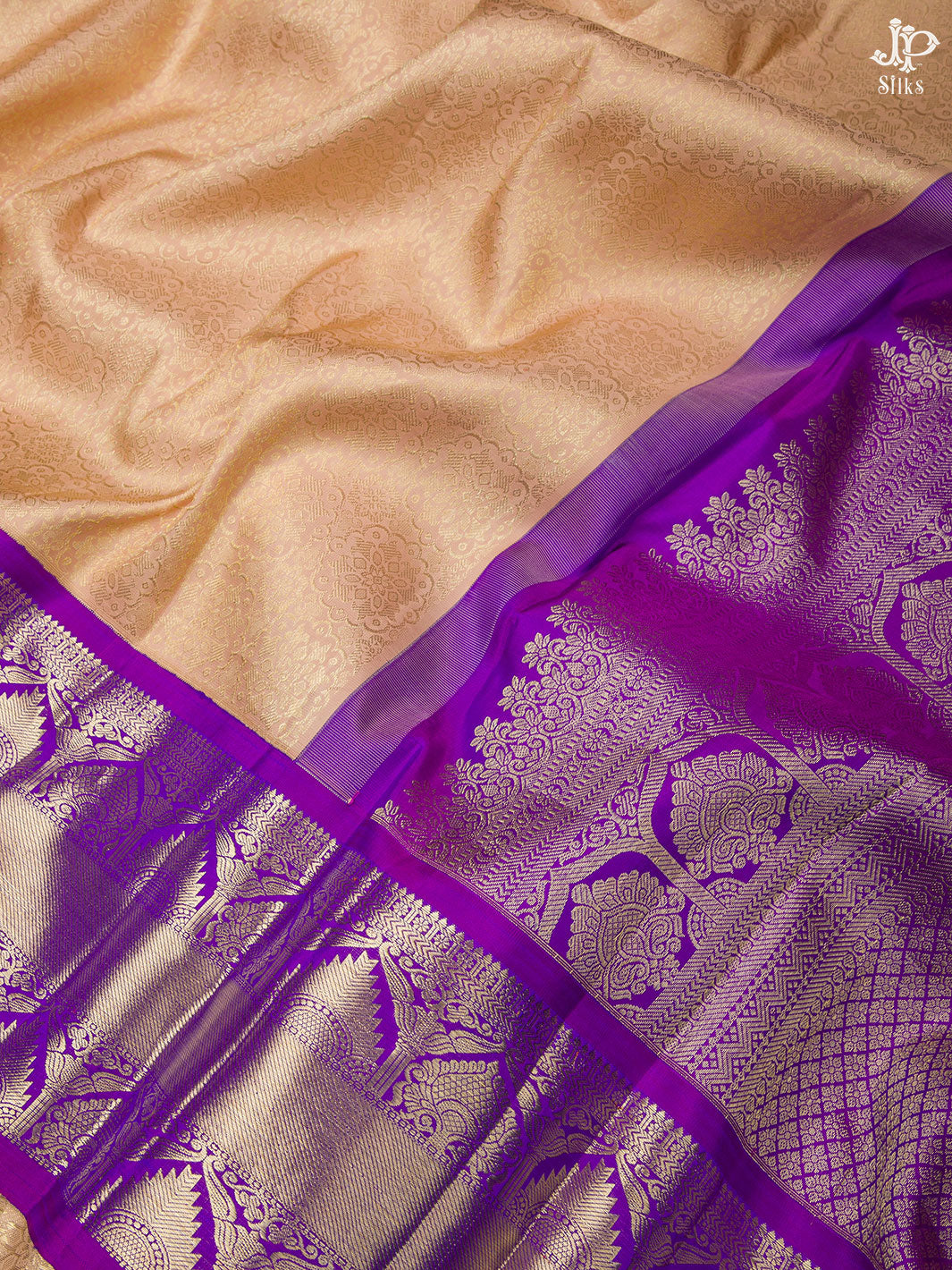 Cream and Purple Kanchipuram Silk Saree - A1306 - View 2