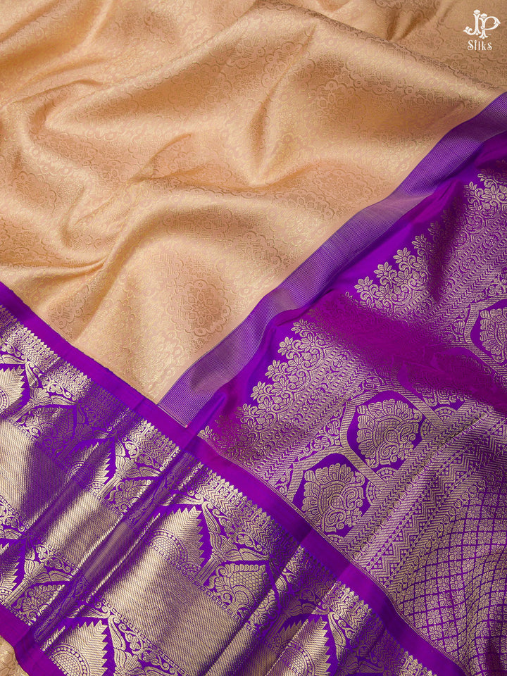 Cream and Purple Kanchipuram Silk Saree - A1306 - View 2