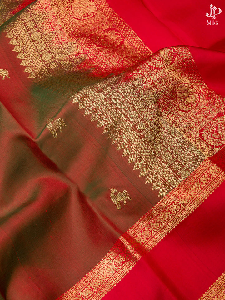 Brick Brown and Red Kanchipuram Silk Saree - D9787 - View 2