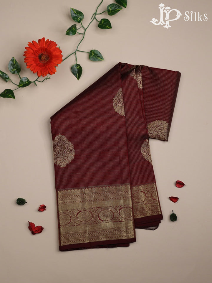 Dark Maroon Vaira Oosi Kanchipuram Silk Saree - E4713