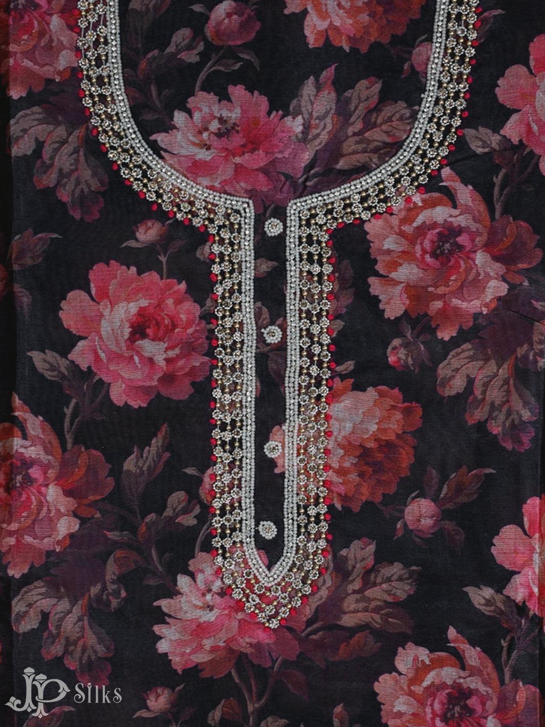 Black And Maroon Floral design with bead, stone work Chudidhar Material - E6133 - View 2