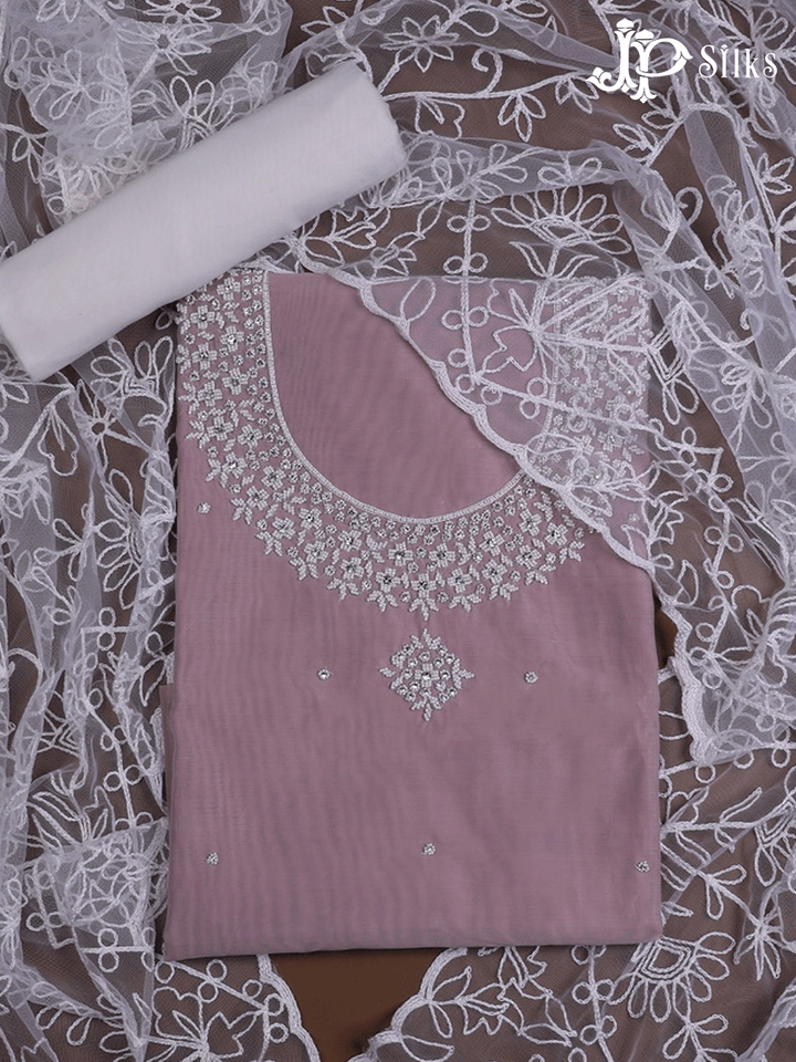 Pinkish Grey Sem Organza Unstitched Chudidhar Material Set - D7105