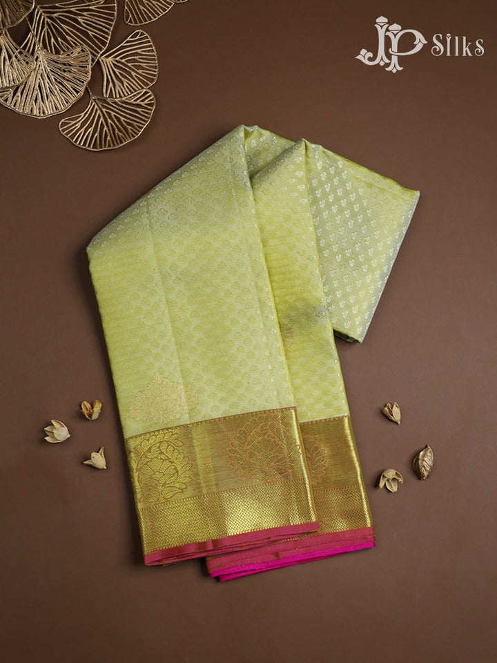 Lime green with pink colour Kanchipuram Silk Saree - A392 - View 1