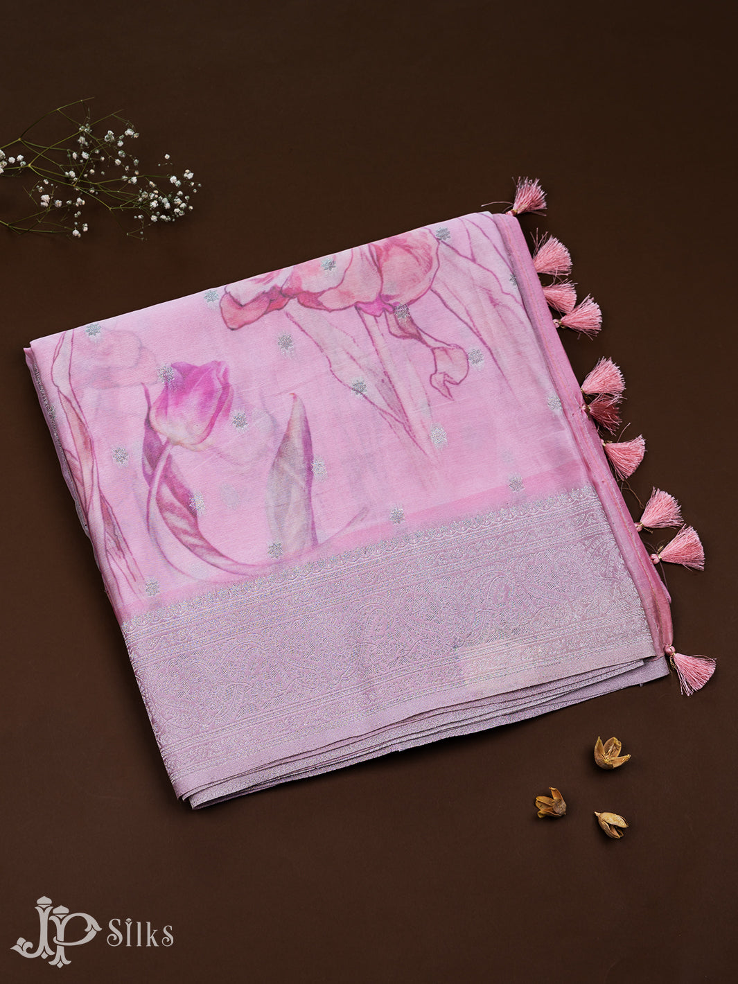 Baby Pink Chiffon Crush Saree - F2650 - View 1