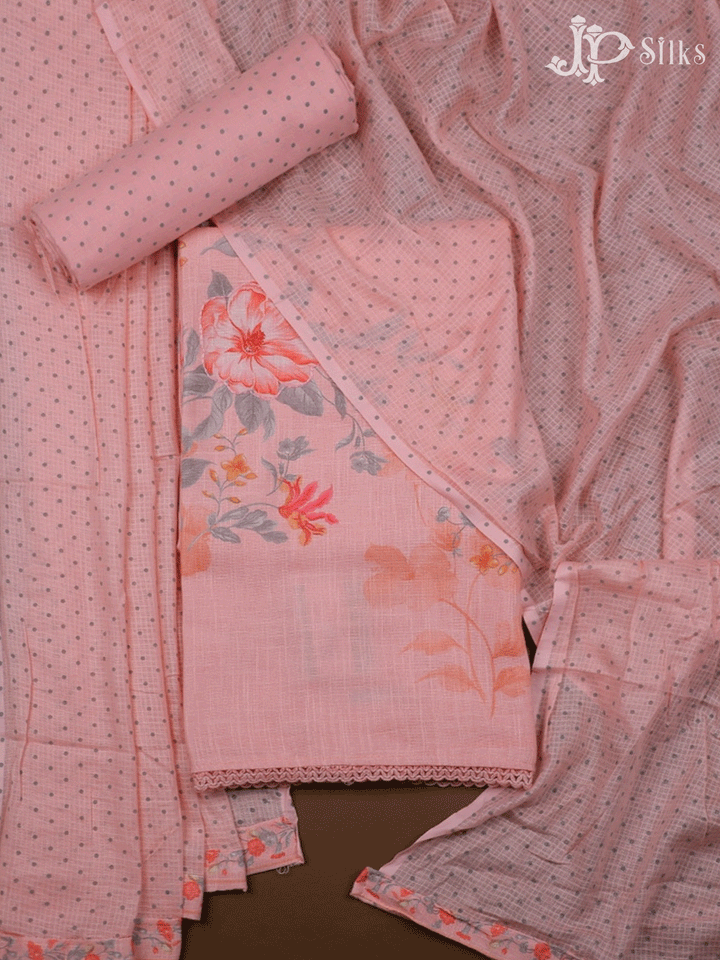 Peach Pink Unstitched Chudidhar Material Set - F143