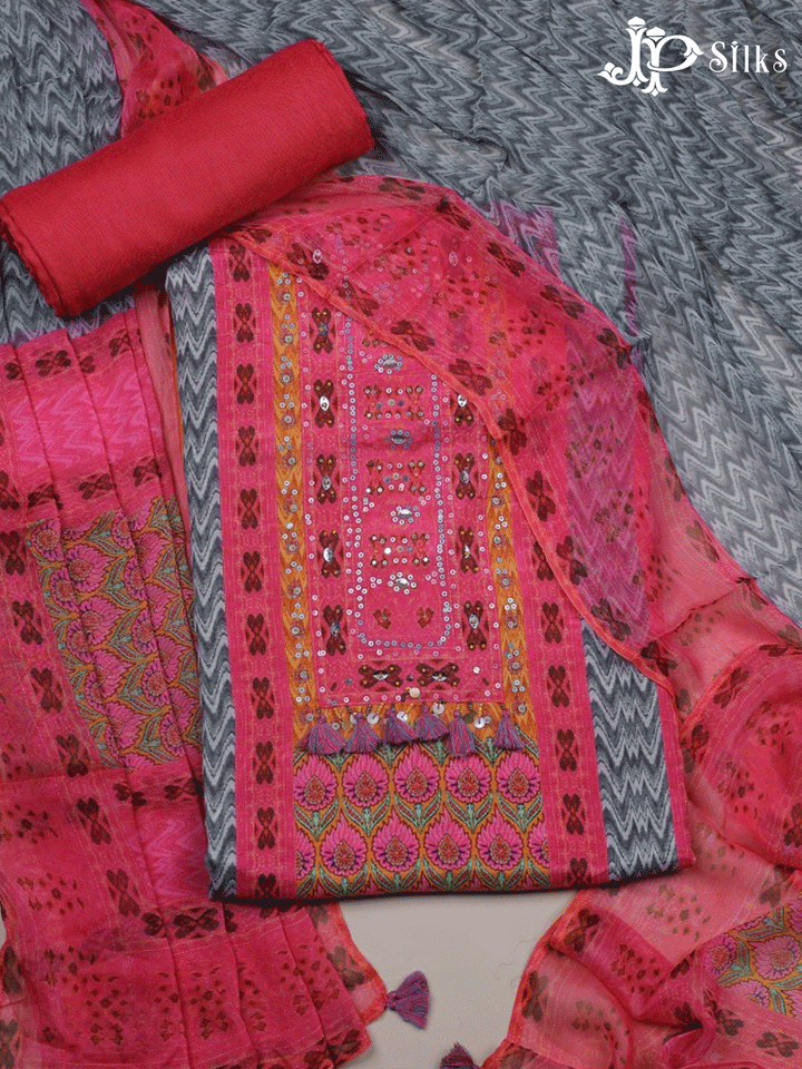 Orange and Pink Crepe Unstitched Chudidhar Material - E1472