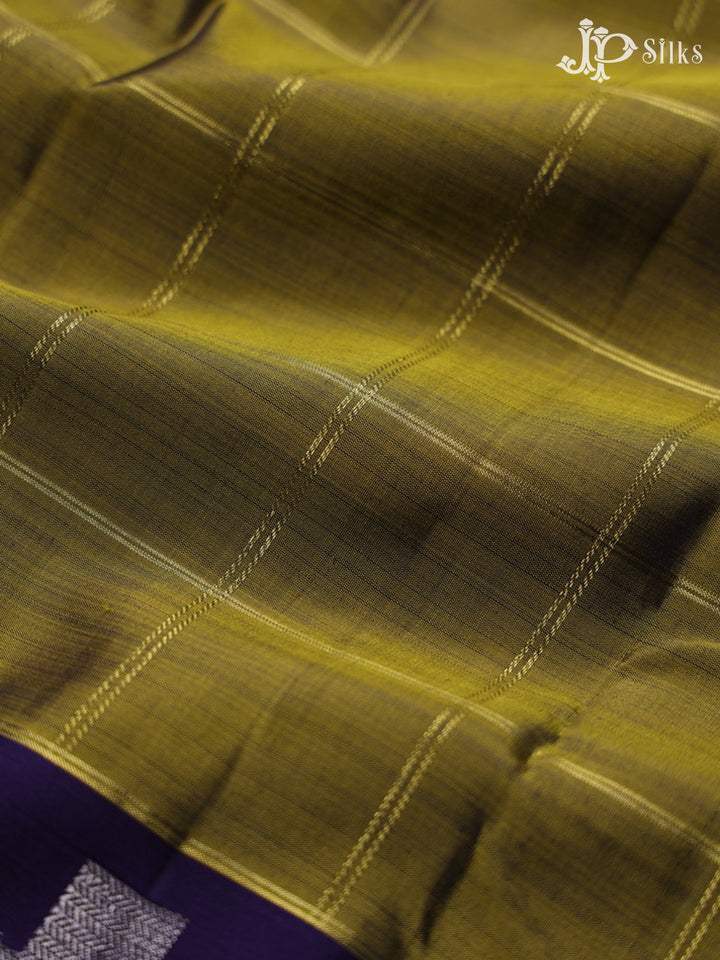 Olive Green and Navy Blue Kanchipuram Silk Saree - A1376