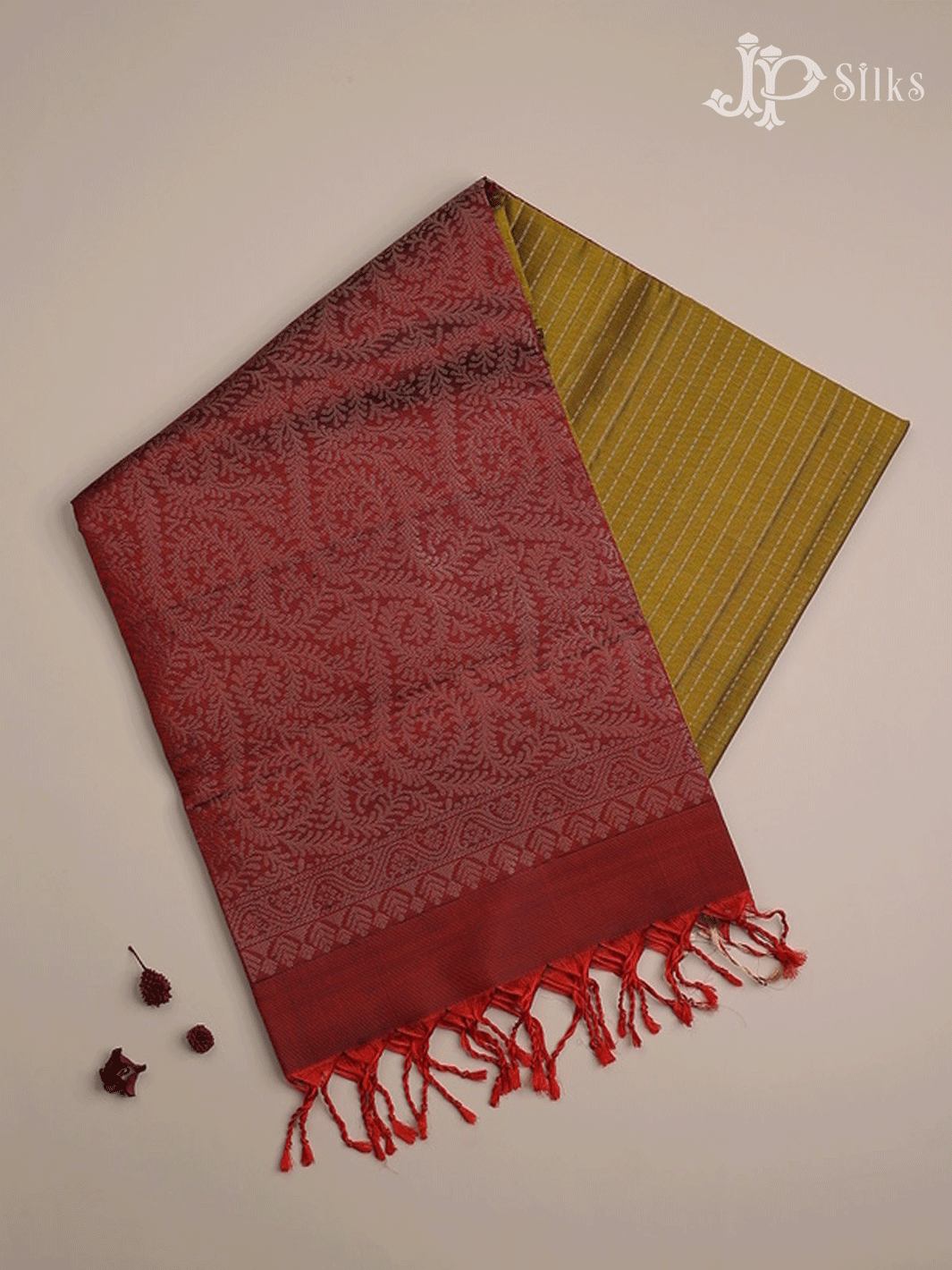 Mehendi Green and Maroon Soft Silk Saree - F2219