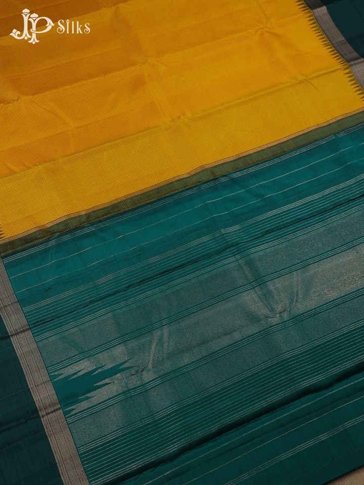 Yellow and Bottle Green Kanchipuram Silk Saree - E5212 - View 3