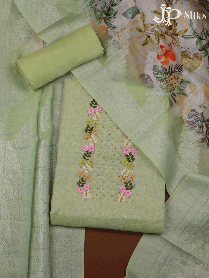 Pista Green Unstitched Chudidhar Material - E1848