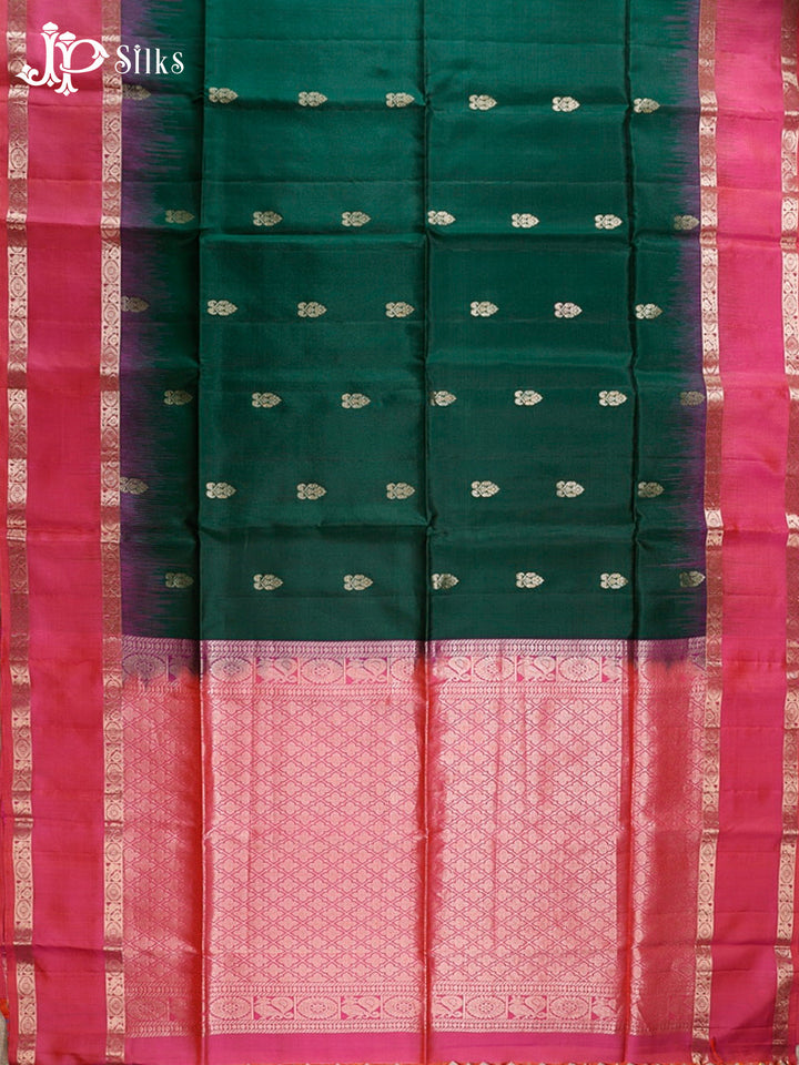 Bottle Green & Reddish Pink Soft Silk Saree - F2912