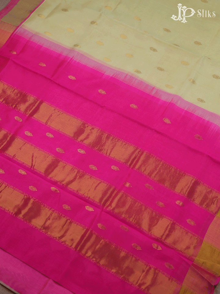 Off White and Pink Silk Cotton Saree - E1597