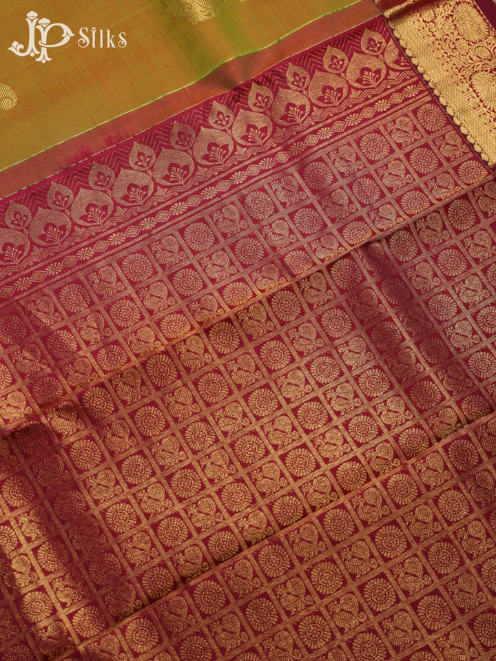 Mustard Green Dual Tone and Maroon Kanchipuram Silk Saree - D63