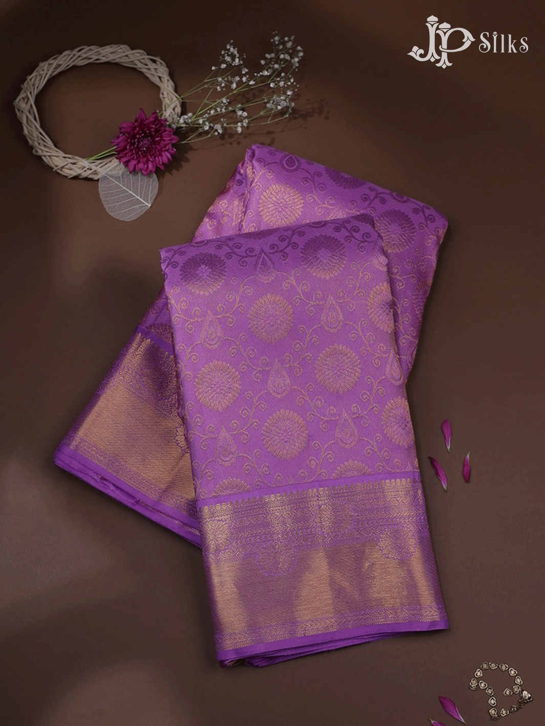 Lavender with Floral Design Kanchipuram Silk Saree - E4999 