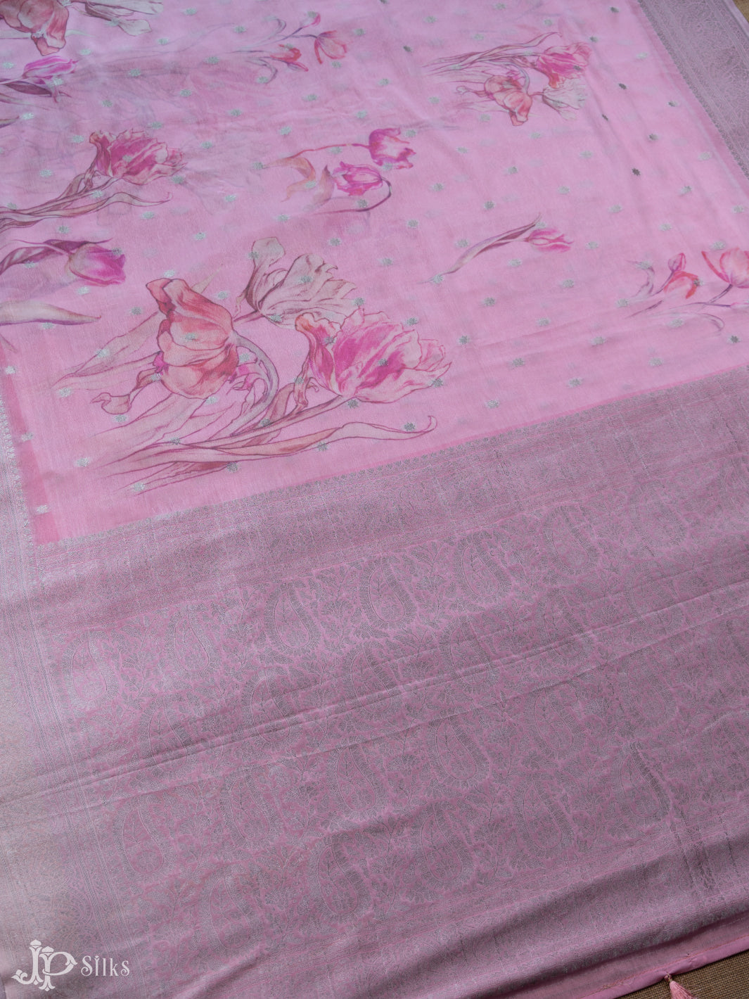 Baby Pink Chiffon Crush Saree - F2650 - View 3