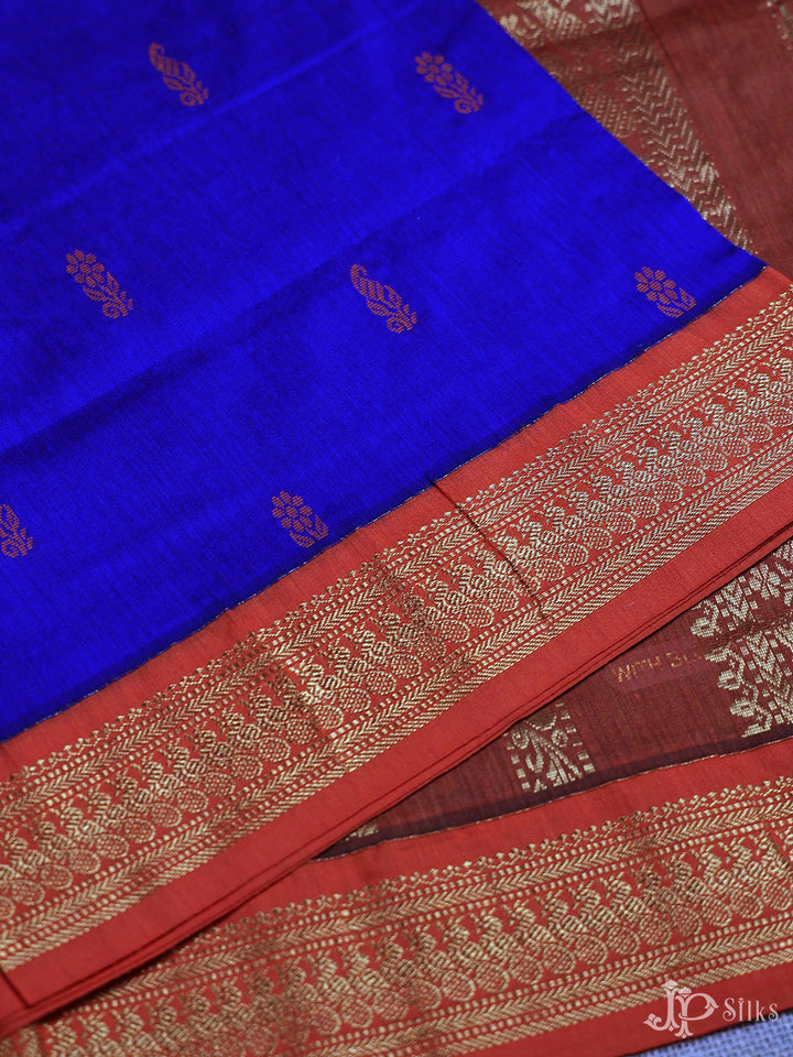 Navy Blue and Brown Cotton Saree - E265 - View 4
