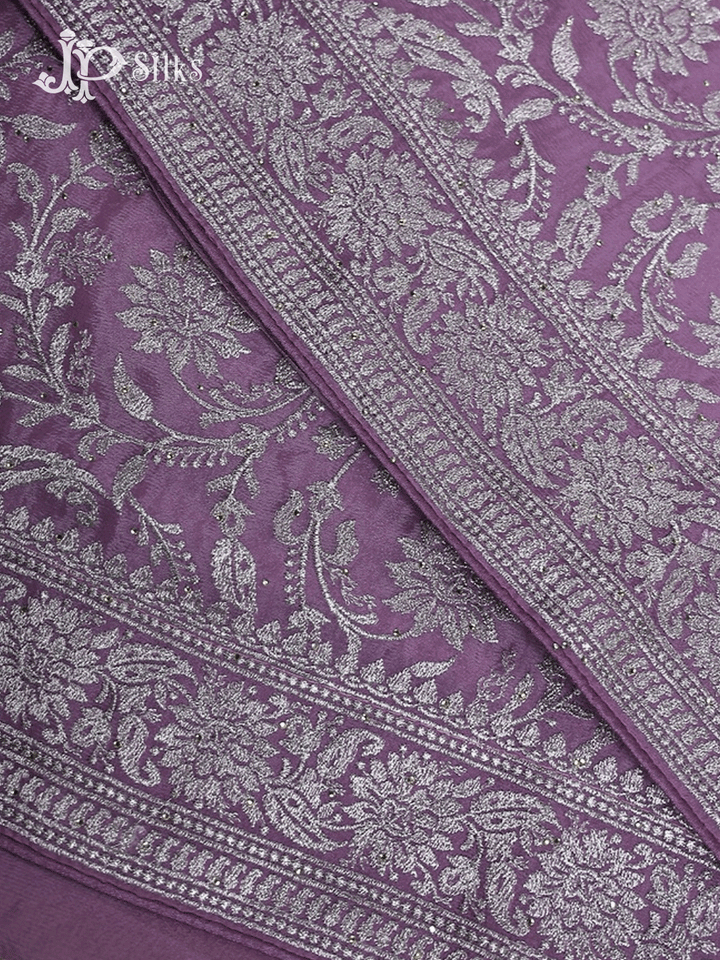 Lavender Fancy Saree with Floral Embroidery and Stone Work - E5515