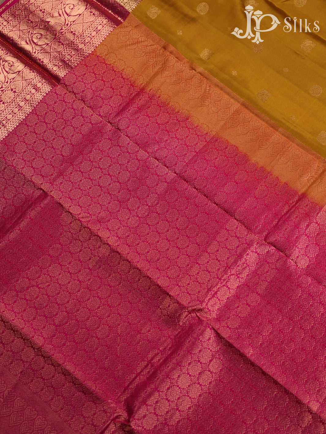 Mustard and Maroon Kanchipuram Silk Saree - E237