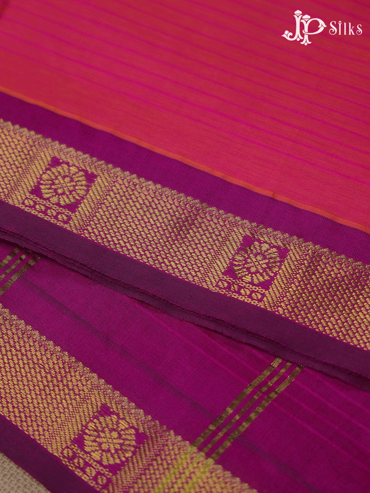 Dark Pink Plain Poly Cotton Saree - F290 - View 3